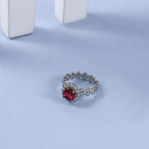 Lila Red Stone Cz Silver Ring