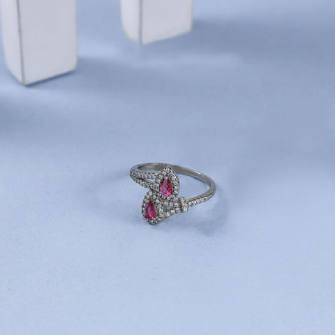 Asha Vina Pink Stone Silver Cz Ring