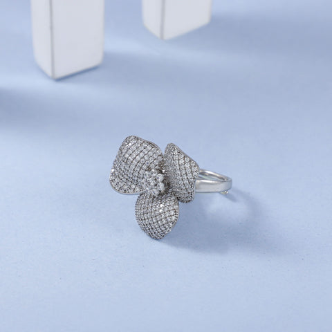 Sara Lotus Flower Silver Cz Ring