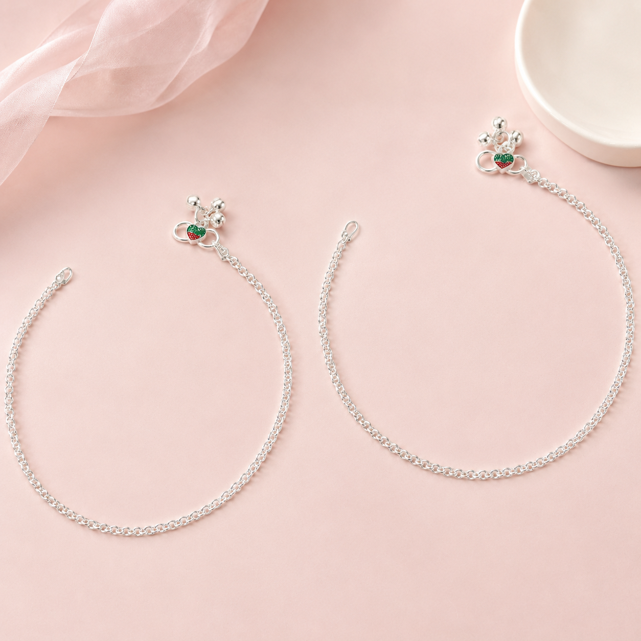 Ishika Mini Charm Chain Silver Anklets