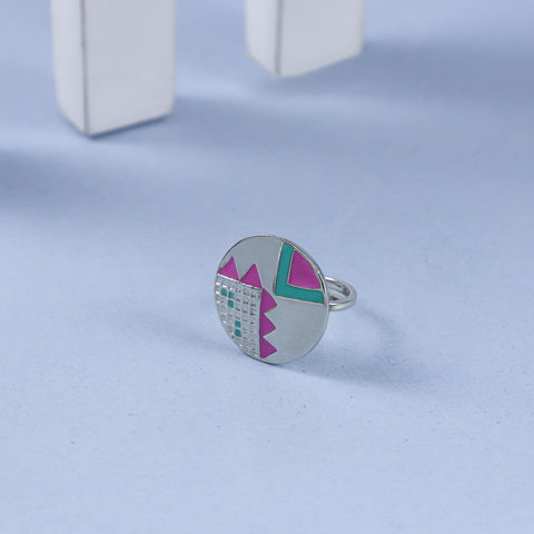 Neha Striking Pink And Teal Silver Ring