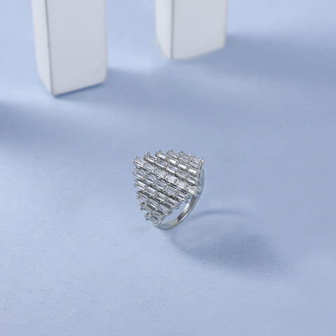 Leena Shining Ornament Silver Cz Ring