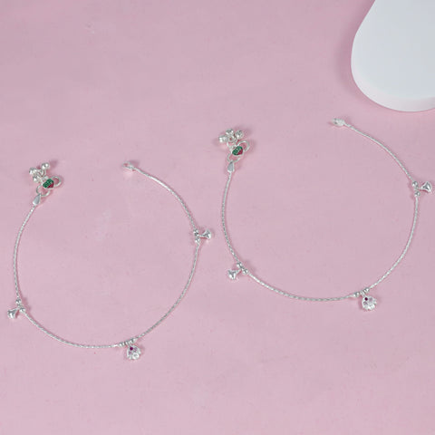 Nyra Leaf Drop Silver Anklets