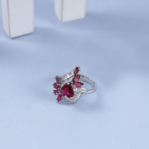 Diya Radiant Ruby Inspired Shine Silver Cz Ring