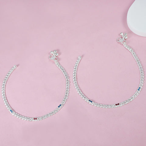 Siya Color Touch Twin Silver Anklet