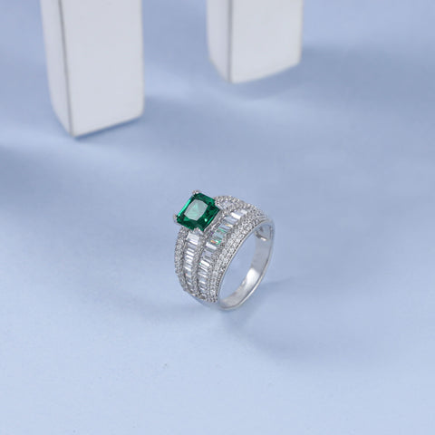 Alia Sparkling Green Cz Silver Ring