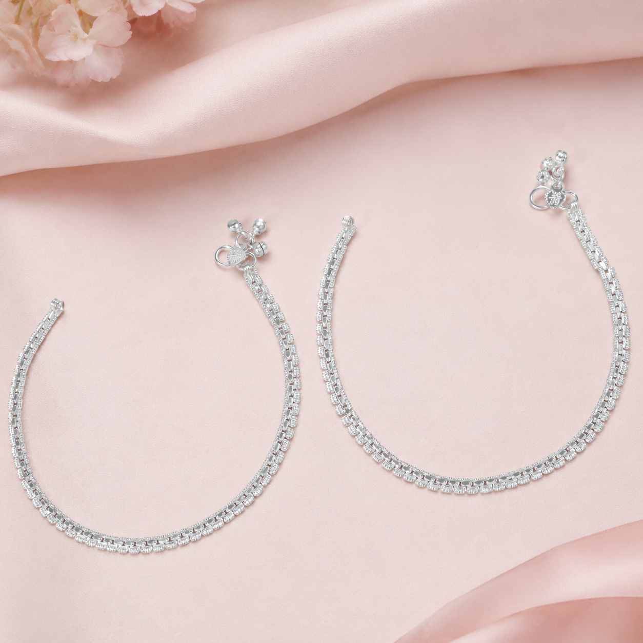 Ruhi  Double Line Silver Anklets