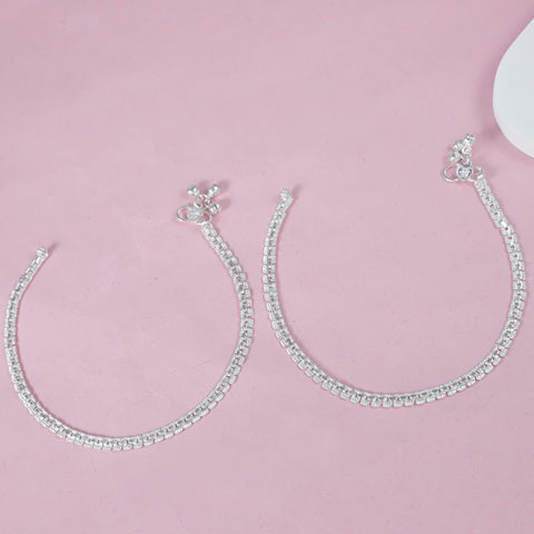 Ruhi  Double Line Silver Anklets