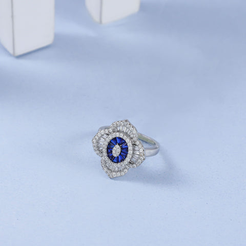 Kashvi Blue Sparkling Stones Silver Cz Ring