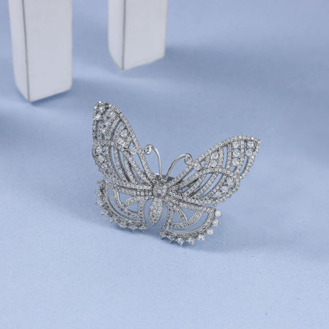 Charvi Butterfly Adorned Cz Stones Silver Ring