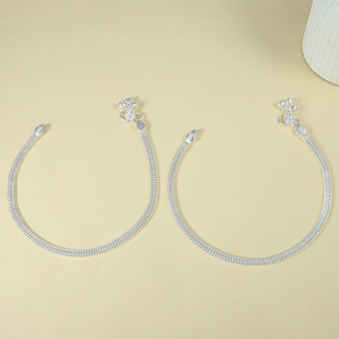 Devika Premium Flat Weave Silver Anklets