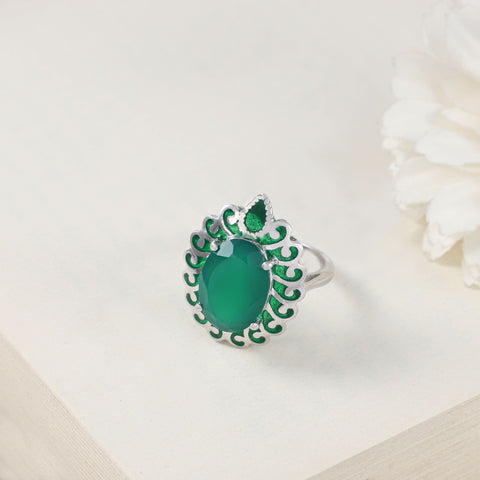 Ojasvi Elegant Green Gemstone Silver Cz Ring