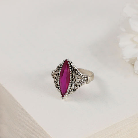 Rhea Elegant Ruby Centerpiece Silver Ring