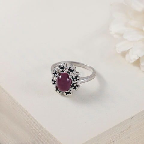 Mahi Floral Design Silver Ring