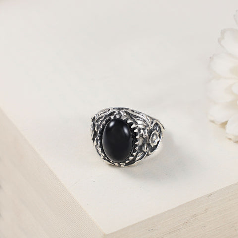 Veda Bold With Black Stone Silver Ring