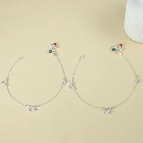 Saanvi Sweet Charm Chain Silver Anklets