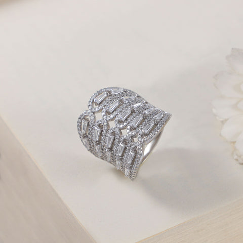 Mahi Graceful Silver Cz Ring