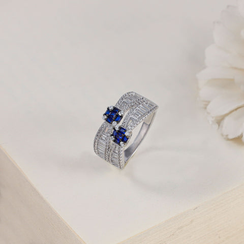 Lavanya Elegant Blue Stones Silver Cz Ring