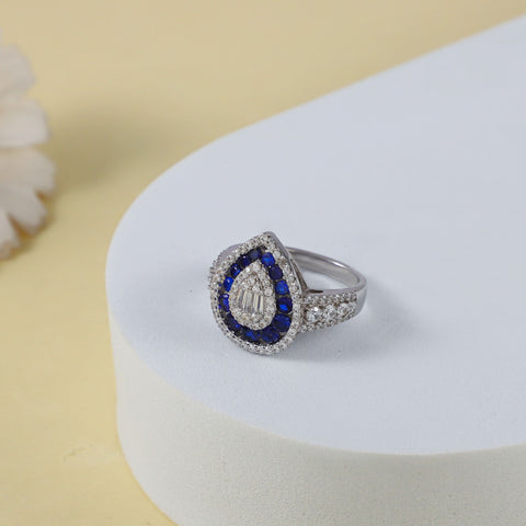 Charvi Sapphire And Blue Stone Silver Cz Ring