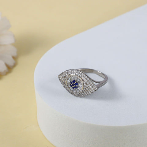 Jiya Blue Centerpiece Silver Cz Ring
