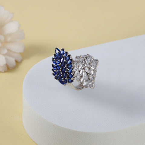 Aashi White Deep Blue Stones Silver Cz Ring