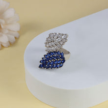 Aashi White Deep Blue Stones Silver Cz Ring
