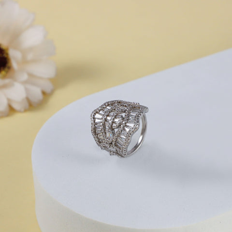 Jhanvi Sparkling Cz Stones Silver Ring