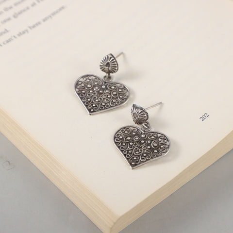 Anvi Antique Heart Charm Silver Earrings