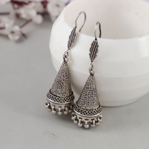 Sharvani Cone Bold Ethnic Silver Earrings