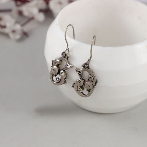 Kirti Fish Design Quirky Silver Earrings