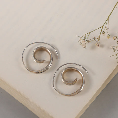 Aabha Minimal Tribal Spiral Silver Earrings
