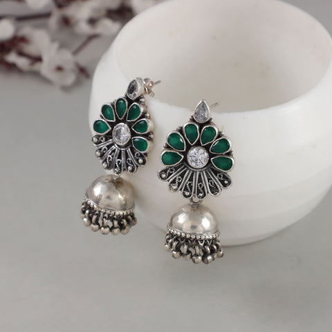 Aliya Elegant Green Stone Silver Earrings