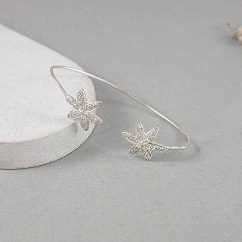 Kiara Sparkling Floral Ear Cuff Silver Cz Earrings