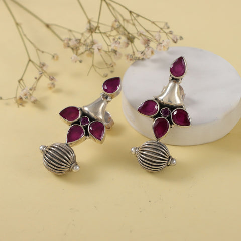 Avani Charm With Ruby Stone Silver Earrings