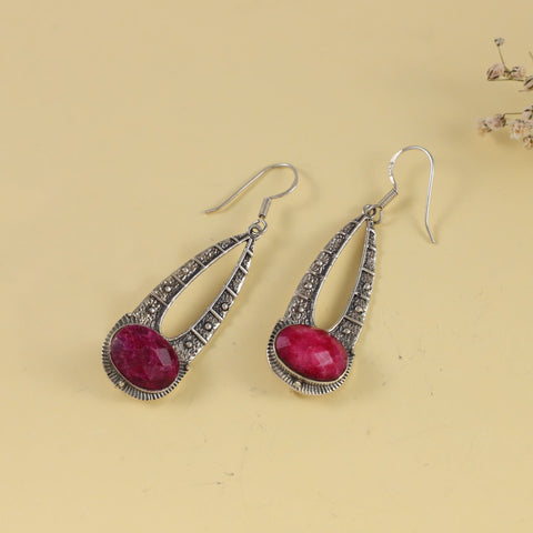 Divya Red Stone Elegance In Silve Earrings