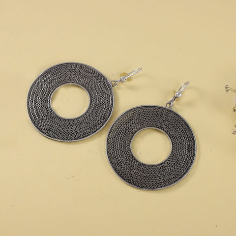 Luna Bold Tribal Circle Drops Silver Earrings