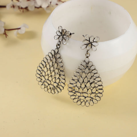 Ayla Elegant Floral Silver With Charm Earrings