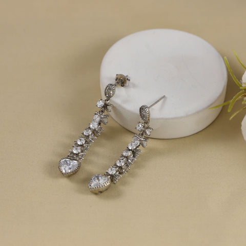Drishti Classic Long Line Silver CZ Earrings
