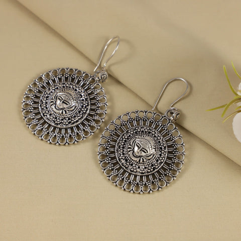Falak Silver Earrings Oxidised Circular Design
