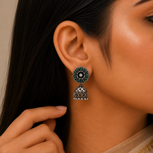 Naina Green Petal Glow Floral Silver Jhumki