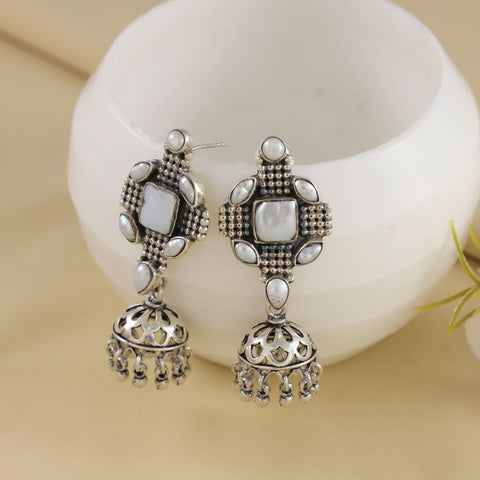 Pihu Regal Glow Floral Silver Earrings