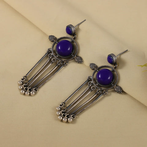 Samaira Purple Stone Tassel Silver Earrings