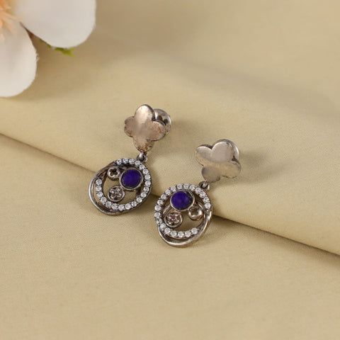 Ruhi Purple Mystic Circle CZ Silver Earrings