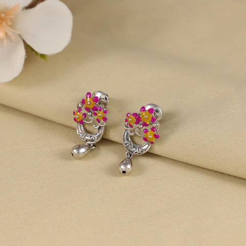 Ishani Floral Pearl Dual Tone Silver Earrings