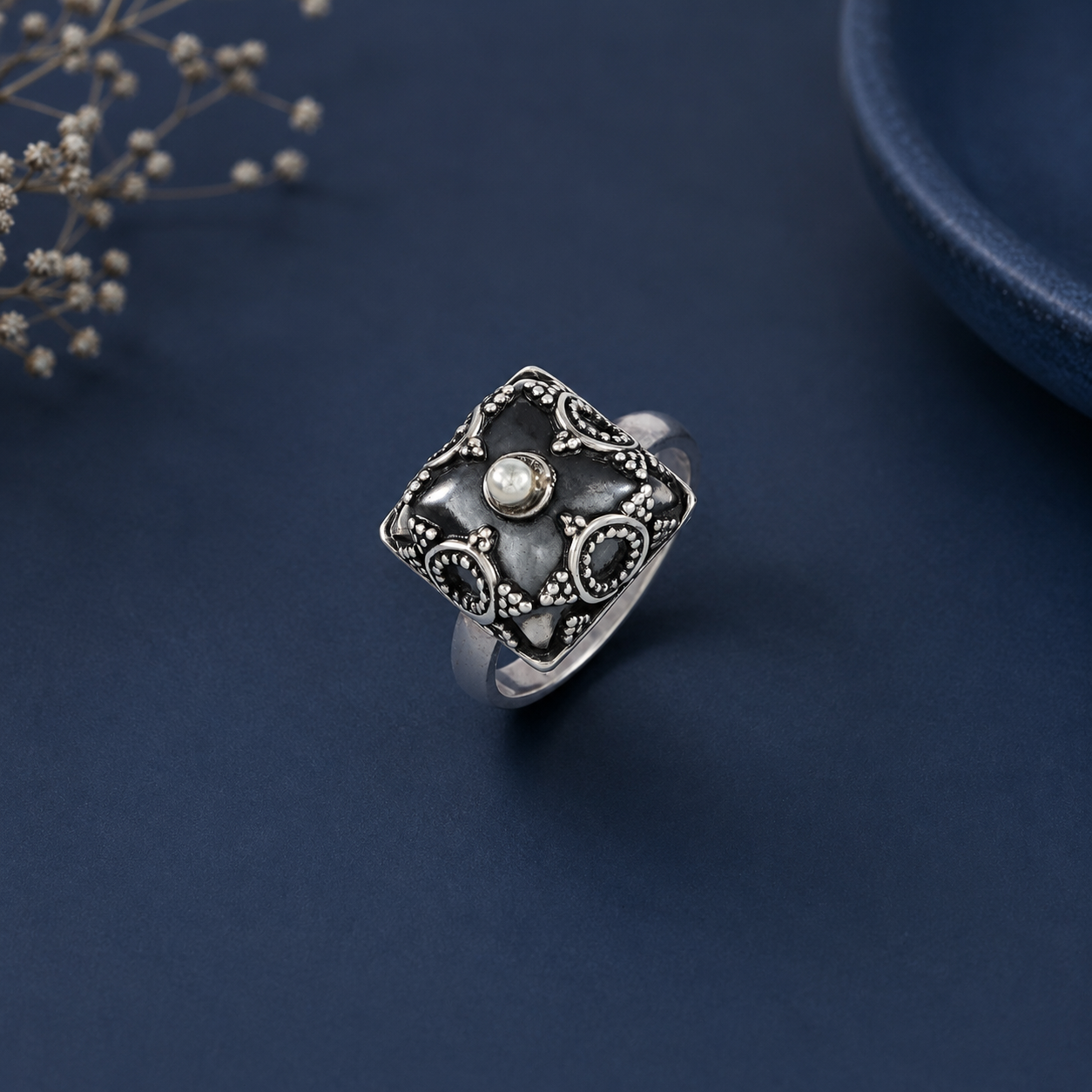 Diksha Vintage Square Silver Ring