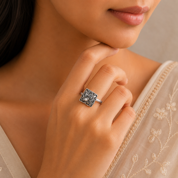 Diksha Vintage Square Silver Ring