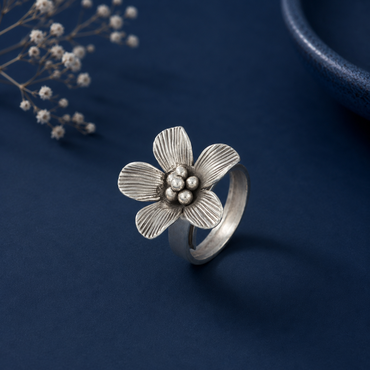 Aarushi Elegant Bloom Silver Ring
