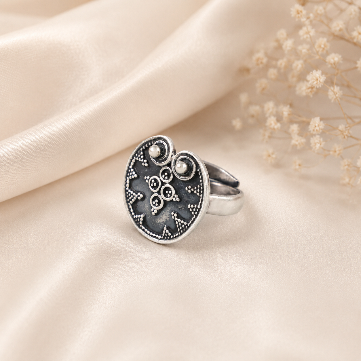 Tanvi Ethnic Design Silver Ring
