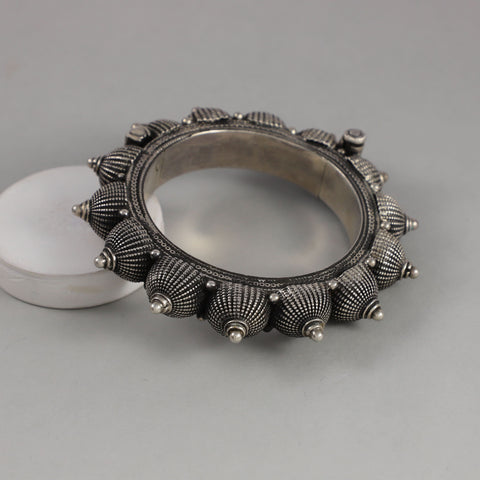Anika Dome Dusk Shaped Spikes Silver Bracelet
