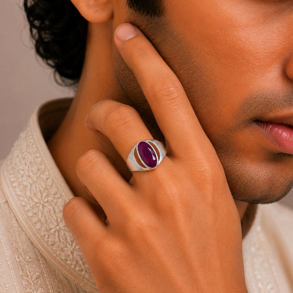 Kiaan Sleek Gemstone Silver Ring For Him